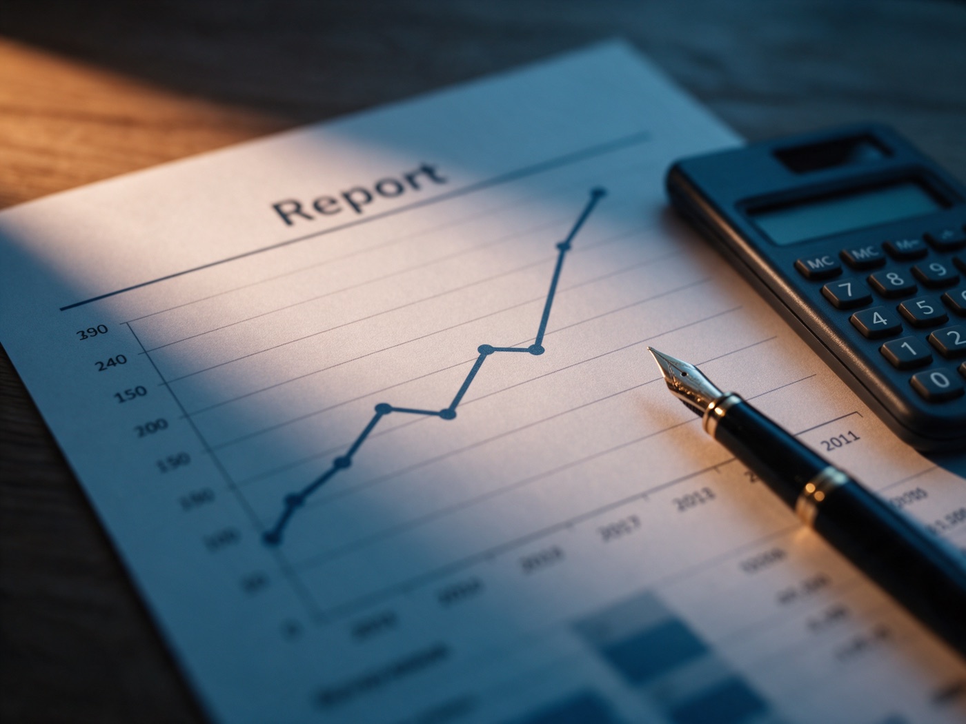 A rising financial growth chart on a desk