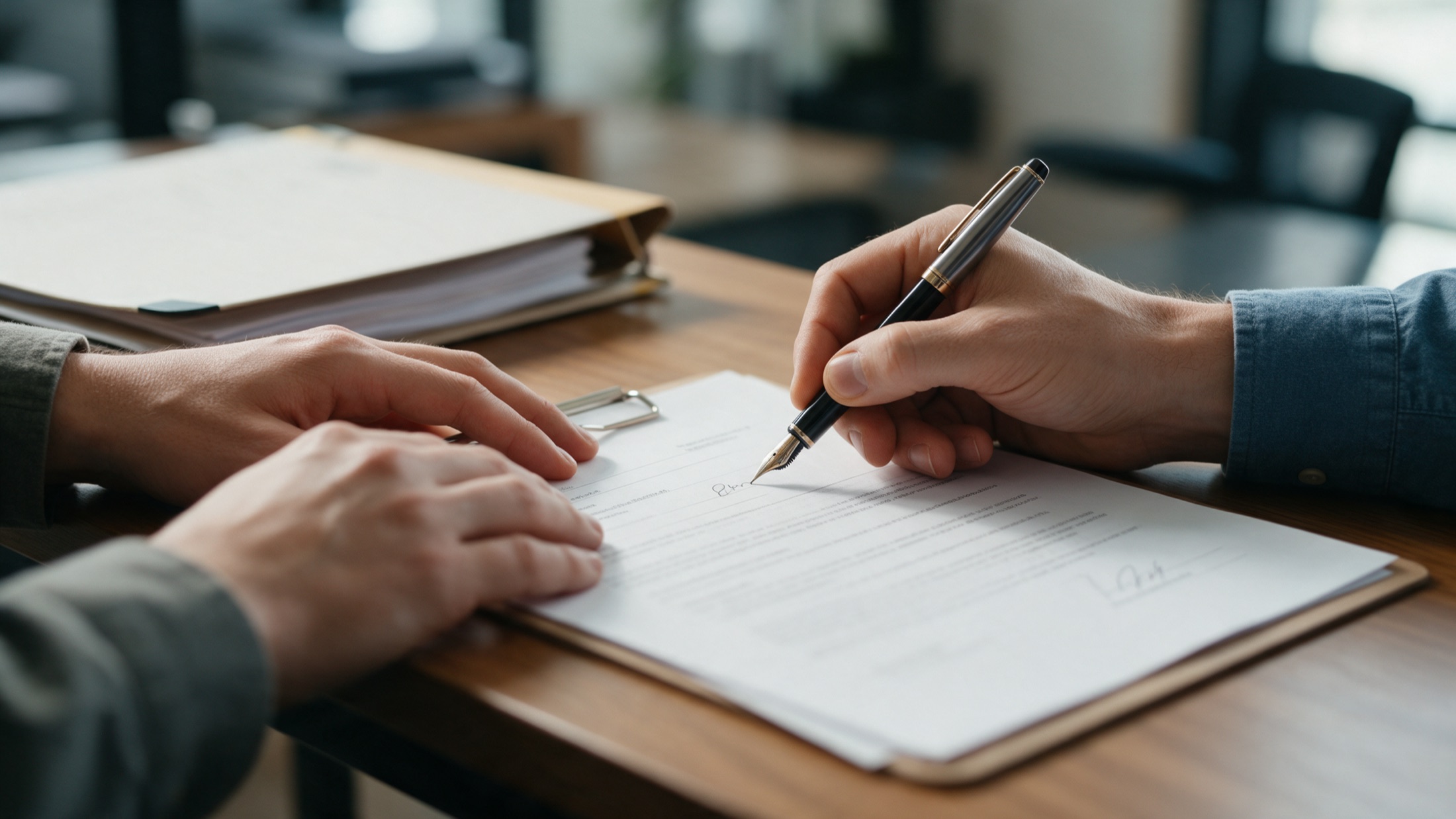 Hands signing an account opening document