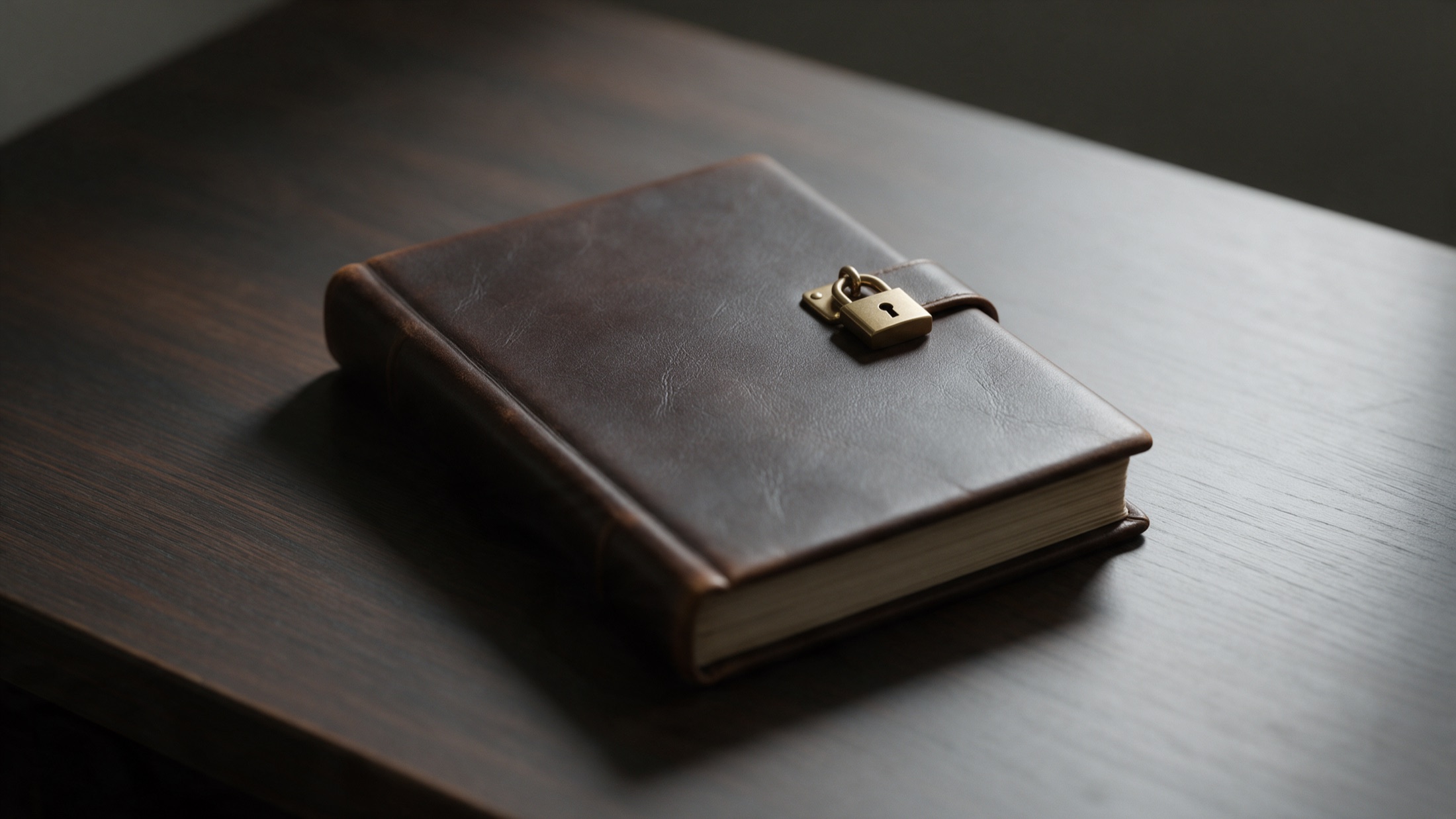 A locked ledger resting on a desk